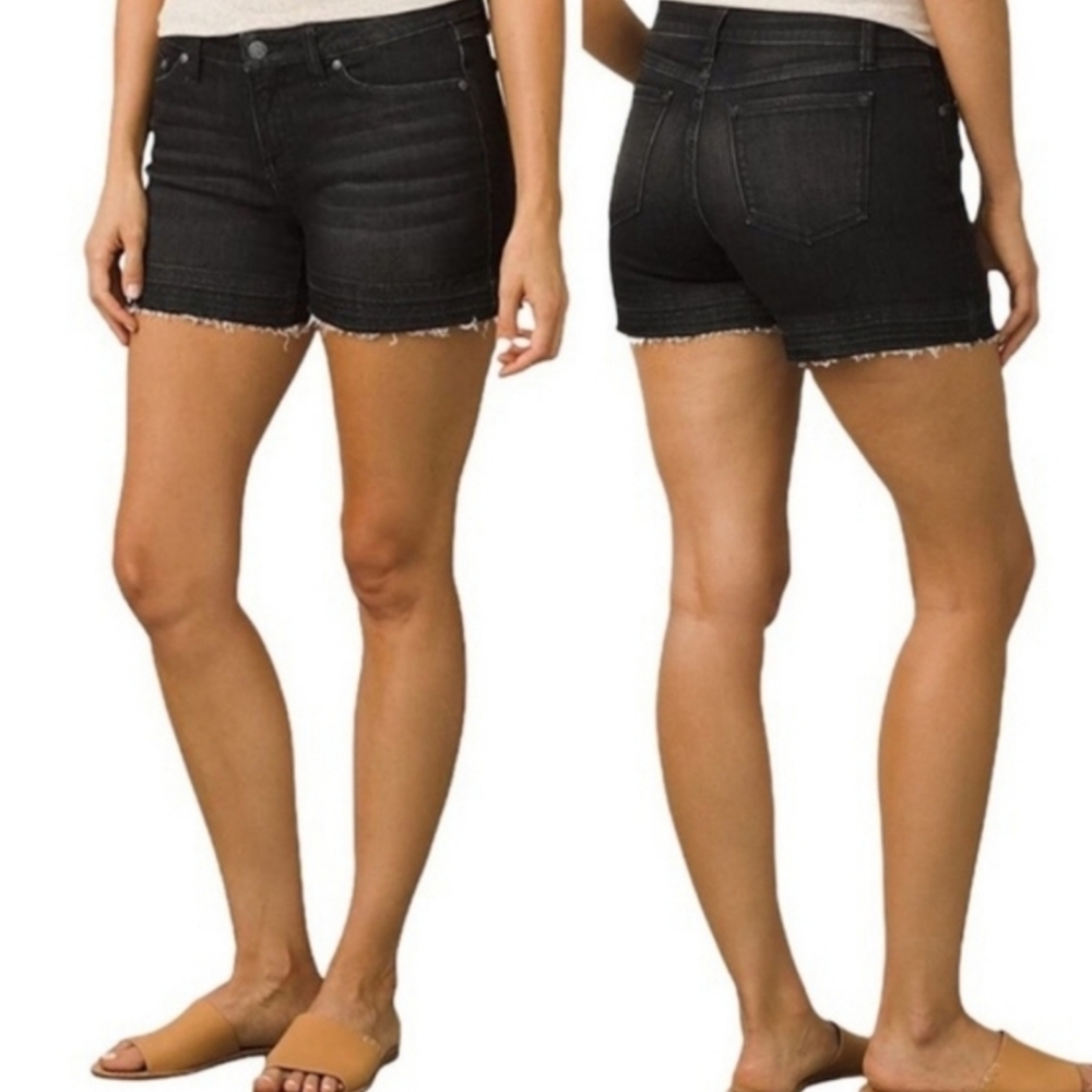 Prana London black denim jean raw hem shorts - Picture 2 of 10